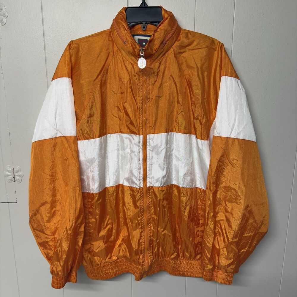 Vtg Boa Sportswear Mesh Lined Full Zip Jacket Hooded Orange White Men M EUC
